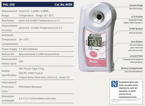 Atago PAL-10S, Digital Clinical Specific Gravity Refractometer, Urine ...