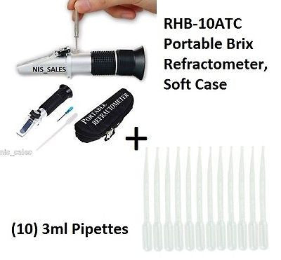 0-10% ATC BRIX REFRACTOMETER, SOFT CASE + (10) 3ml Pipettes, RHB-10ATC